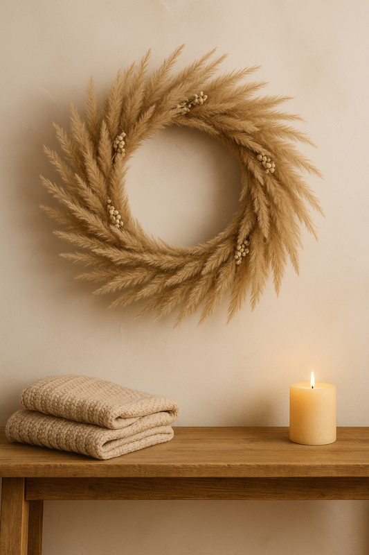 Cozy Cottage Pampas Wreath- Soft Neutral Fall Home Decor